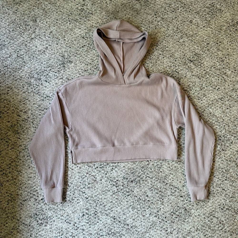 ALO Yoga Ribbed Muse Hoodie in Dusty Rose Pink Size Small